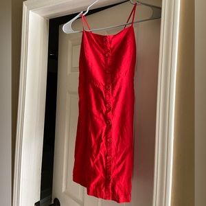 Red Linen Tie-Back Mini Dress